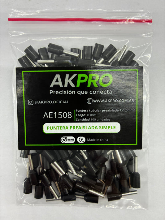 Terminal Puntera Hueca Tif 1.5mm Akpro X100t/ziplock Rohs Ce