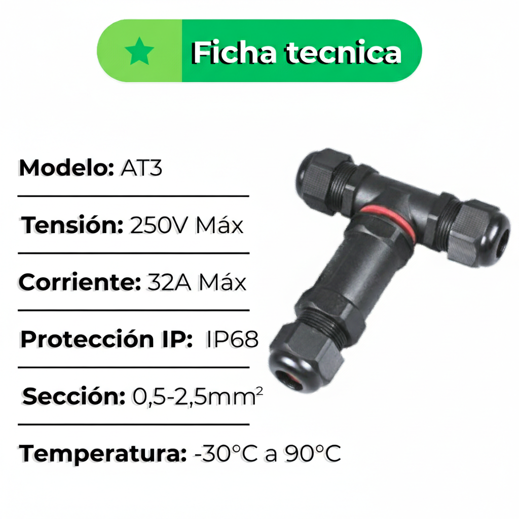 Empalme Estanco Ip68 Akpro Tipo T - 32a - 2,5mm - Acero Inox