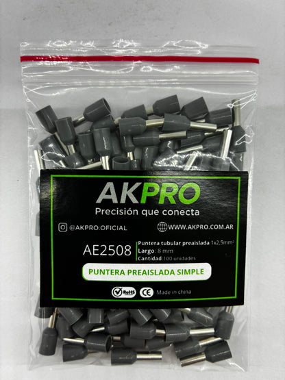 Terminal Puntera Hueca Tif 2.5mm Akpro X100t/ziplock Rohs Ce